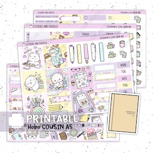 Imprimível: Tema semanal A5 "Amor de papelaria" para download digital de adesivos para planejadores Hobonichi Cousin Pages, adesivos digitais para papelaria