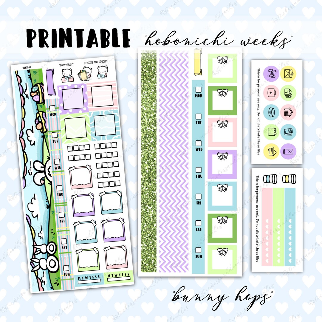 Printable Hobonichi Weeks Kit "bunny Hops" Kawaii Planner Stickers and ...