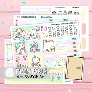 Druckbar: Regenbogen Wünsche A5 Hobonichi Cousin Wochenseite, Planer Aufkleber Digital Download, Sticker Kit, Schreibwaren, fertig zum Drucken, kritzeln
