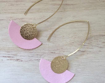 Earrings demi circle in pink leather