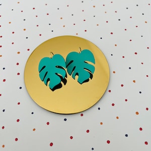 Pink monstera earrings