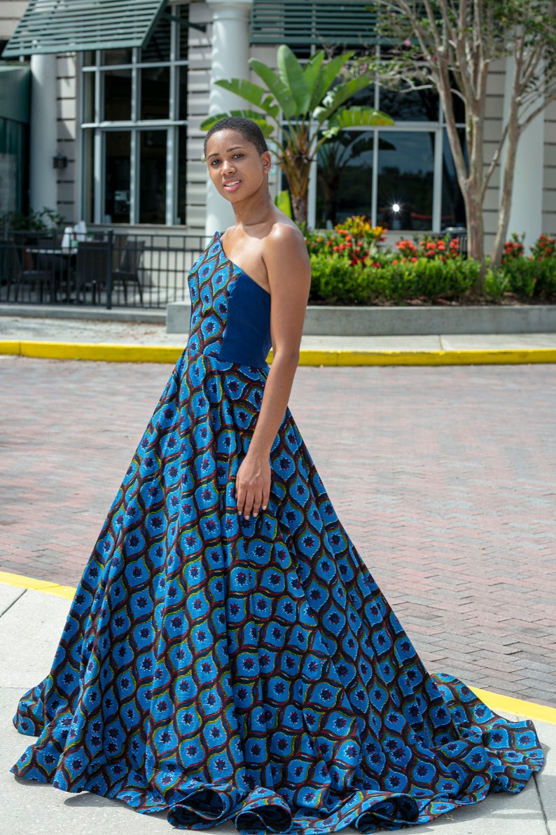 Blue African Dress Ankara Ball Gown Etsy 