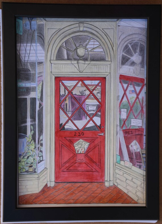 The Red Door In San Francisco West Portal Acrylics And Colored Pencils Painting