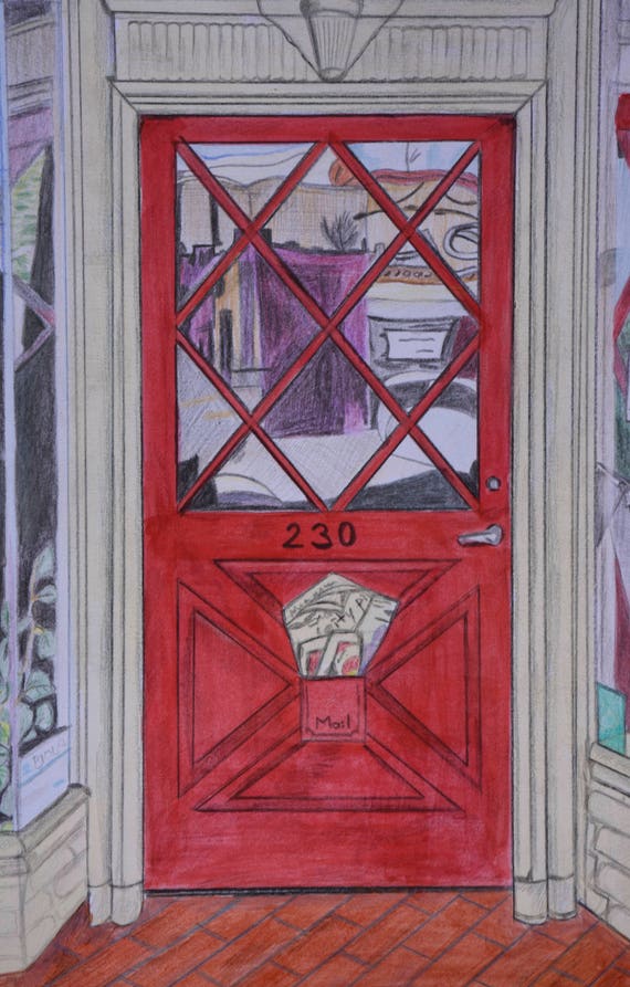 The Red Door In San Francisco West Portal Acrylics And Colored Pencils Painting