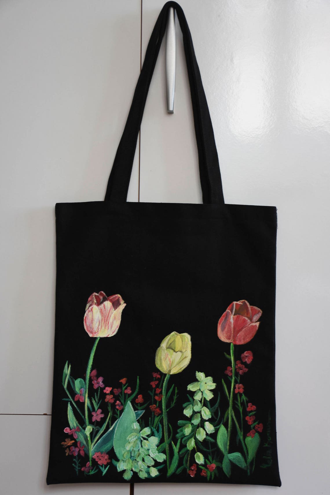 Handpainted Flowers Tote Bag Tulips Tote Bag Etsy