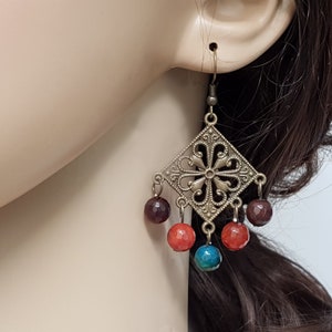 Maxi agate earrings with multicolored faceted agate beads image 1