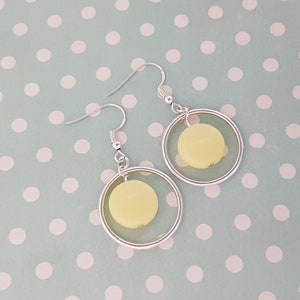 Butter yellow earrings with large silver hoops 60s mod style earrings Geo earring ideal birthday gift for her image 2