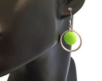 Fresh green and silver lightweight hoop earrings with a modern look