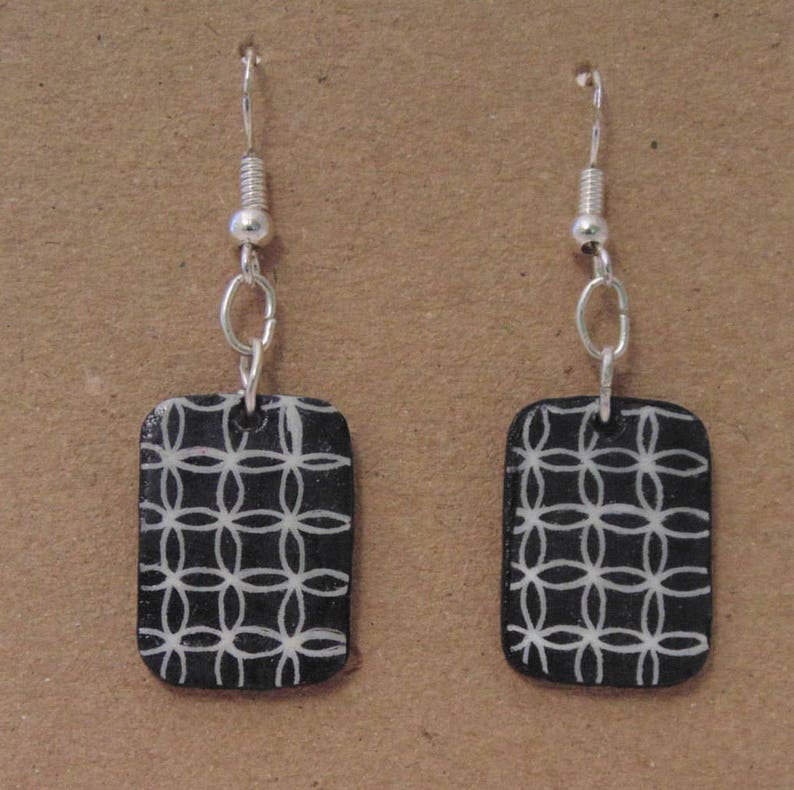 Black and white art geometric earrings handmade with shrink plastic Mod earrings ideal gift for a modette image 4