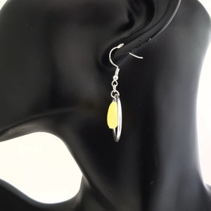 Butter yellow earrings with large silver hoops 60s mod style earrings Geo earring ideal birthday gift for her image 3