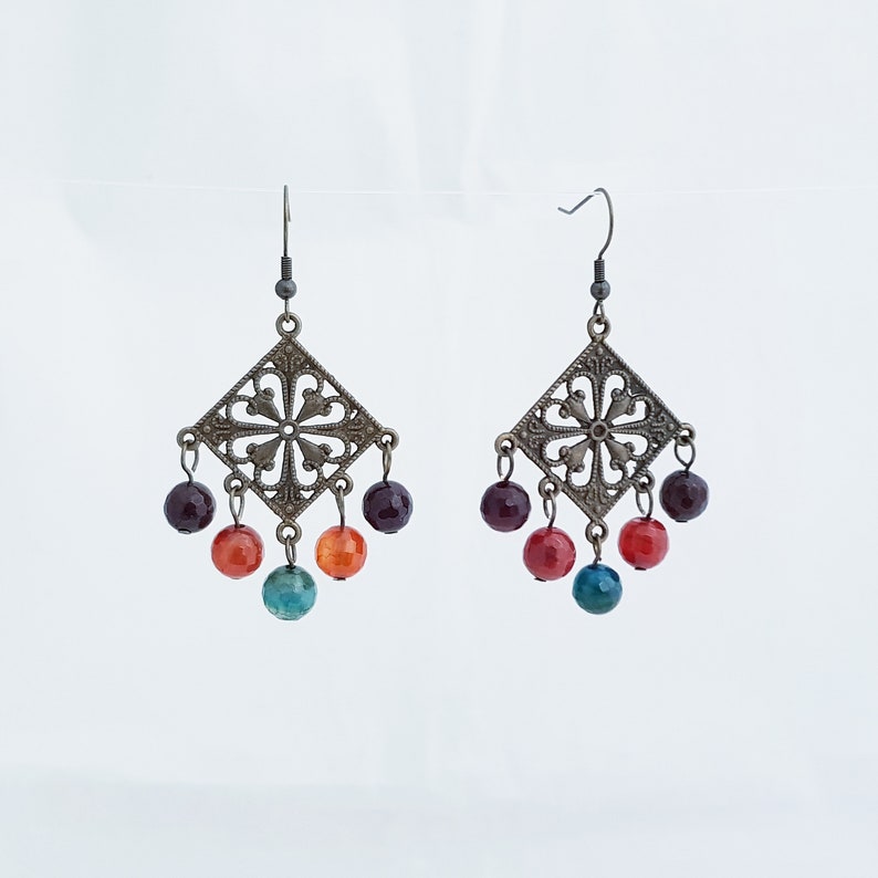 Maxi agate earrings with multicolored faceted agate beads image 2