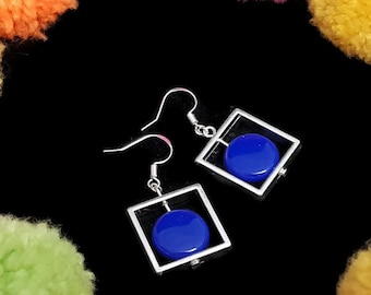 Cobalt  blue geometric earrings inspired by 1960s jewellery