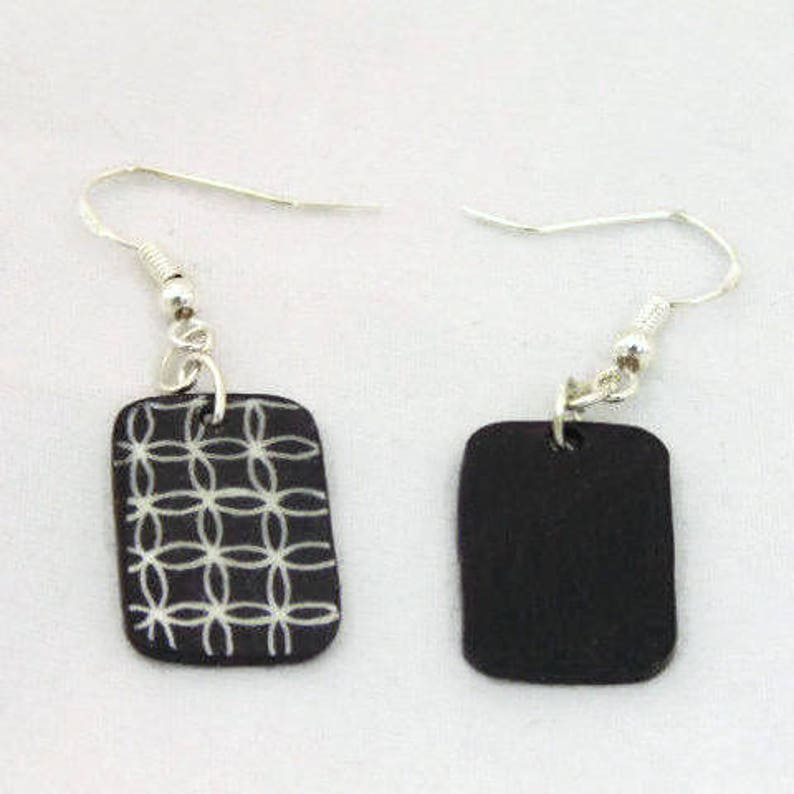 Black and white art geometric earrings handmade with shrink plastic Mod earrings ideal gift for a modette image 5