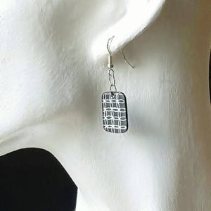 Black and white art geometric earrings handmade with shrink plastic Mod earrings ideal gift for a modette image 1