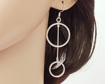 Double hoop bar drop earrings with sterling silver hooks