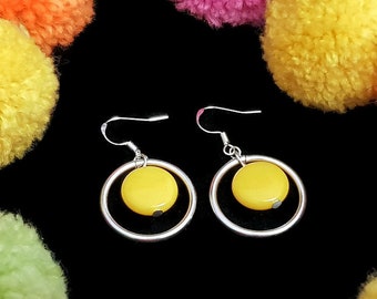 Yellow and silver mid century modern dangle earrings • Unique jewelry birthday gifts for her