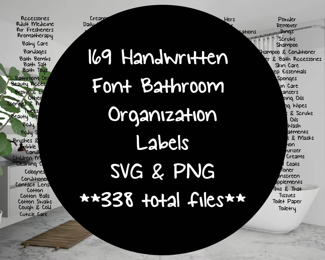 Bathroom Label SVG PNG Handwritten Font Bathroom Organization Labels