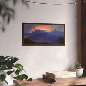 Minecraft Sunset Poster, Videospiel Wandkunst, Gamerzimmer Dekor, Gaming Geschenk, Kinder Schlafzimmer Dekoration