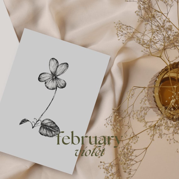 Birth Month Flower Print | Violet flower | February flower | Wall Art | Wall Decor | Handdrawn artwork