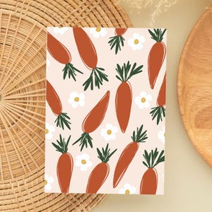 Cartão de felicitações de primavera - Cartão de cenoura ilustrado à mão, em branco por dentro, cartão fofo só porque ou pensando em você