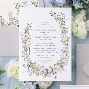 Floral Wedding Invitation Suite, Wildflower Wedding Invitations, Printed Wedding Invites | DAPHNE
