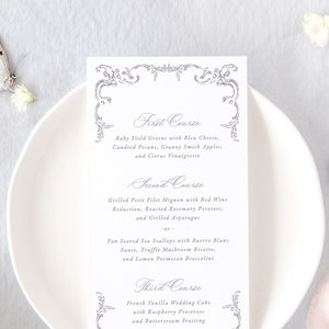 JULIETTE Elegant Wedding Menu Printed, Classic Wedding Decor, Purple Wedding Menu Card, Wedding Table Decor, Formal Dinner Menu image 1