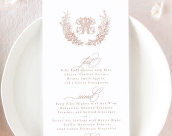 Blush Wedding Menu, Monogram Wedding Menu Cards, Calligraphy Wedding Menus, Wedding Decor | ANNELISE