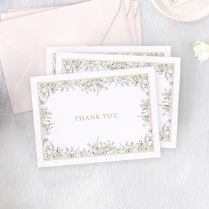 Floral Thank You Cards, Pink Bridal Shower Thank You Card Set, Baby Shower Thank You Notes, Printed Cards for Bridesmaid Thank You Gifts