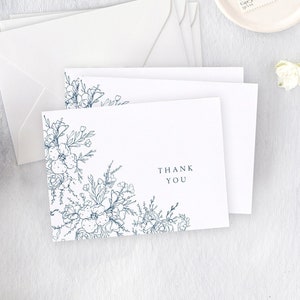 Floral Wedding Shower Thank You Cards, Thank You Cards Wedding, Navy Wedding Thank You Cards, Set of 10 image 1