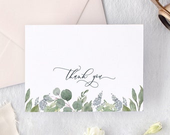 Thank You Cards Wedding, Greenery Wedding Shower Thank You Cards, Watercolor Wedding Thank You Cards, Set of 10