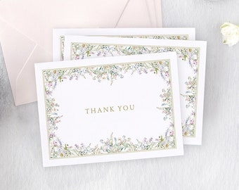 Floral Thank You Cards, Pink Bridal Shower Thank You Card Set, Baby Shower Thank You Notes, Printed Cards for Bridesmaid Thank You Gifts