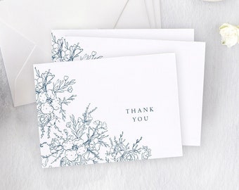 Floral Wedding Shower Thank You Cards, Thank You Cards Wedding, Navy Wedding Thank You Cards, Set of 10