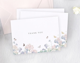 Modern Butterfly Thank You Cards, Bridal Shower Thank You Card, Baby Shower Thank You Cards, Note Cards with Envelopes, Wedding Thank You