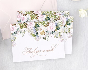 Floral Bridal Shower Thank You Cards, Watercolor Thank You Card, Thank You Cards Wedding, Set of 10