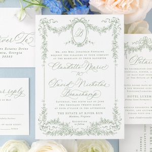 Gold Floral Frame Wedding Invitation Template, Rococo Wedding Template Instant Download, Regency Wedding Invitations Printable, MPD1009