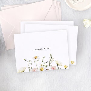 Modern Floral Thank You Cards, Bridal Shower Thank You Card, Baby Shower Thank You Cards, Note Cards with Envelopes, Wedding Thank You