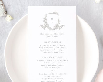 HONORINE | Monogram Wedding Menu, Elegant Wedding Menu Cards, Classic Wedding Menus, Wedding Table Decor