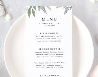 BEATRICE | Rustic Wedding Menu, Greenery Wedding Menu Cards, Modern Wedding Menus, Wedding Decor