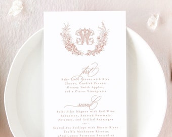 ANNELISE | Blush Wedding Menu, Monogram Wedding Menu Cards, Calligraphy Wedding Menus, Wedding Decor