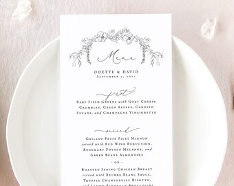 ODETTE | Modern Wedding Menu, Floral Wedding Menu Cards, Printed Wedding Menus, Wedding Decor