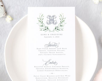 ESME | Monogram Wedding Menus, Greenery Wedding Menu Cards, Classic Wedding Menu