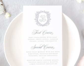 EMMELINE | Elegant Wedding Menu, Monogram Wedding Menu Cards, Dusty Blue Grey Wedding Menus, Wedding Decor
