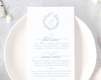 GISELLE | Dusty Blue Wedding Menu, Calligraphy Wedding Menu Cards, Printed Wedding Menus