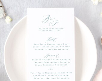 BLANCHE | Dusty Blue Wedding Menu, Modern Wedding Menu Cards, Printed Wedding Menus