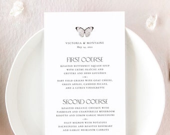 VICTORIA | Butterfly Wedding Menu Cards, Modern Wedding Menu, Printed Wedding Menus, Wedding Decor