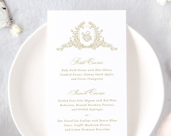 MADELEINE | Elegant Wedding Menu with Monogram, Classic Wedding Decor, Floral Wedding Menu Card, Wedding Table Decor, Formal Dinner Menu