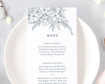 CAROLINE | Navy Wedding Menu Cards, Floral Wedding Menu, Printed Menu Cards for Wedding