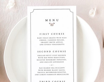 VIVIENNE | Butterfly Wedding Menu, Classic Wedding Decor, Elegant Wedding Reception Menus, Wedding Table Decor, Wedding Menu Card