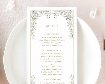 ISABELLE | Floral Wedding Menu Cards, Wildflower Wedding Decor, Modern Classic Wedding Table Decor, Elegant Wedding Menus Printed