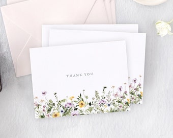 Wildflower Thank You Notes, Bridal Shower Thank You Cards, Floral Wedding Shower Thank You Card, Note Cards for Thank You Gifts